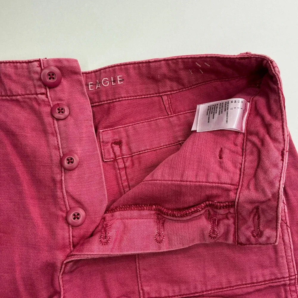 American Eagle Pink Shorts Womens Size 8 Button Fly Raw Hem Patch Pocket 5098